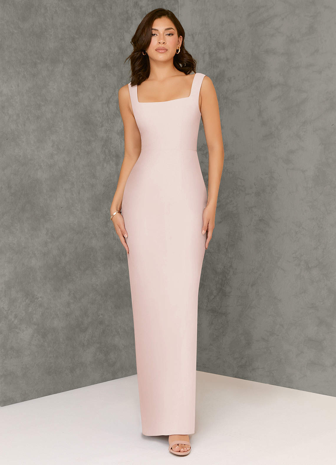 Azazie Flori Bridesmaid Dresses Rose Petal Sheath Square Neckline Chiffon Dress image1
