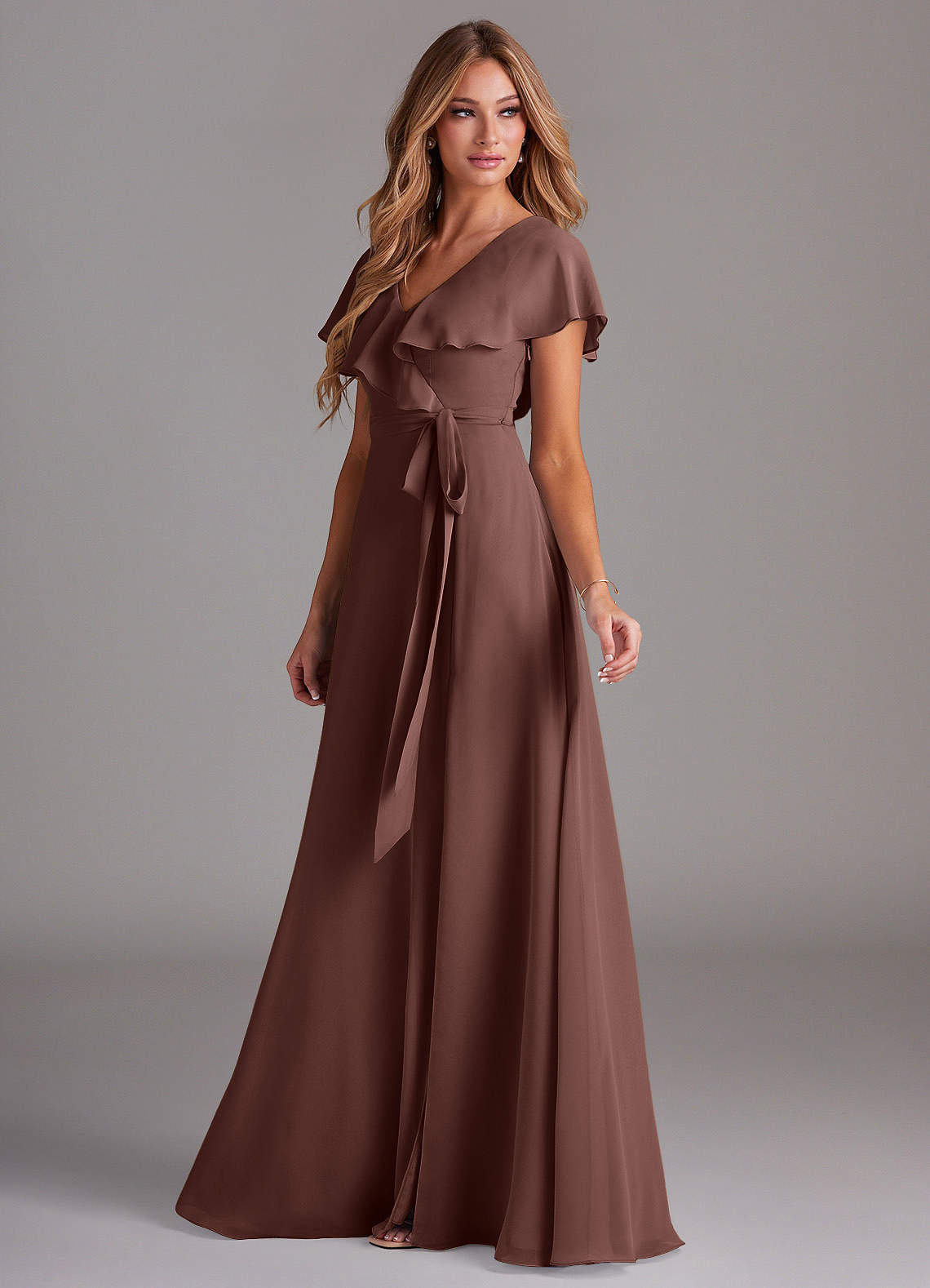 Azazie Lainey Bridesmaid Dresses Espresso A-Line with Pockets Chiffon Dress image4