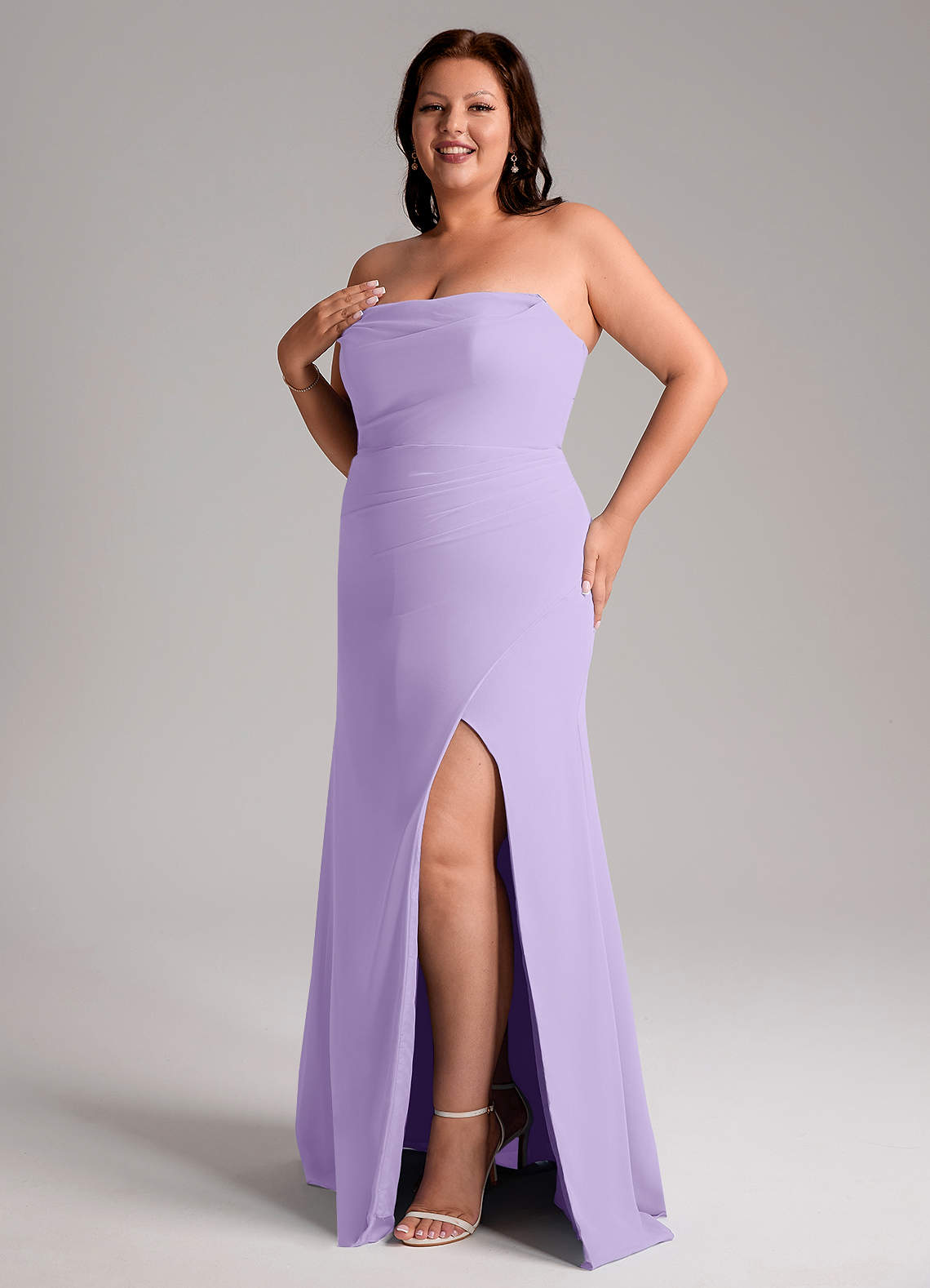 Azazie Leonis Bridesmaid Dresses Lilac Sheath Strapless Chiffon Convertible Dress image12