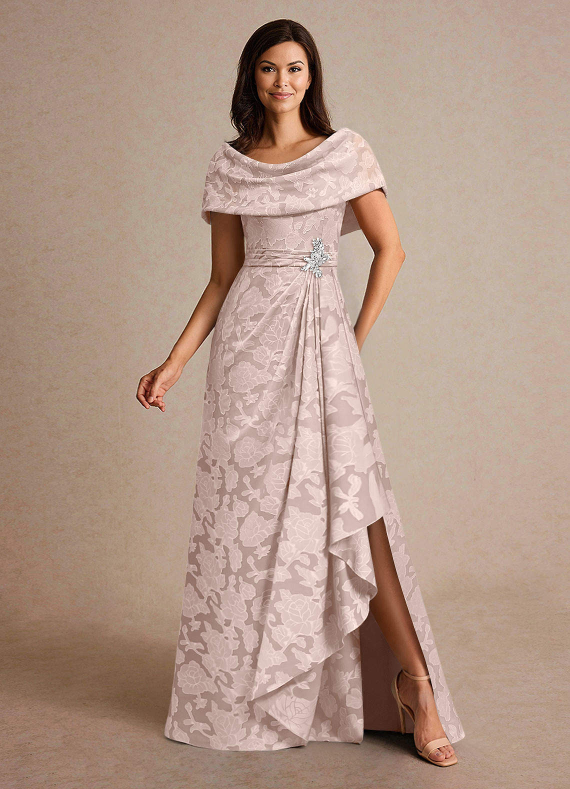 Azazie Branford Mother of the Bride Dresses Blushing Pink A-Line Pleated Floral Burnout Dress image3