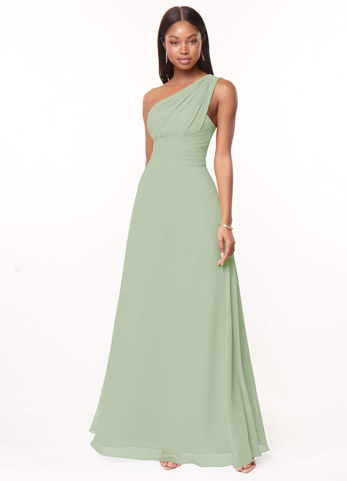 Azazie Ashley Bridesmaid Dresses Dusty Sage A-Line Ruched Chiffon Dress image1