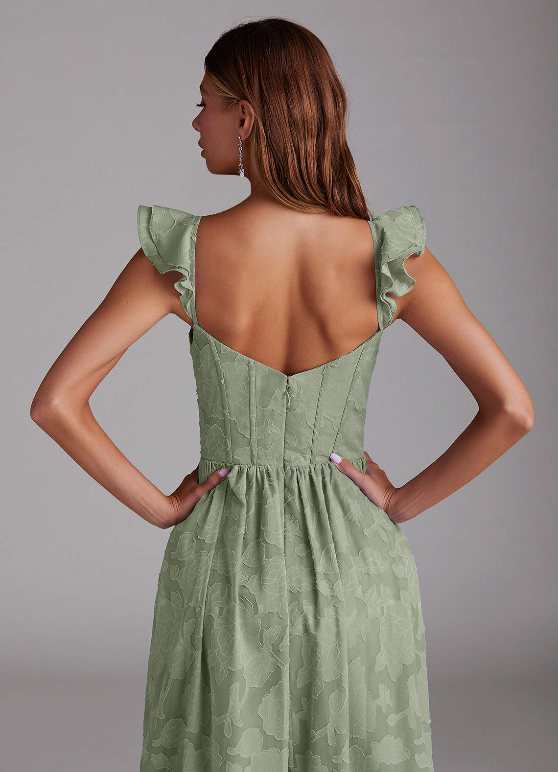 Azazie Denisse Bridesmaid Dresses Agave A-Line Ruched Floral Burnout Dress image5