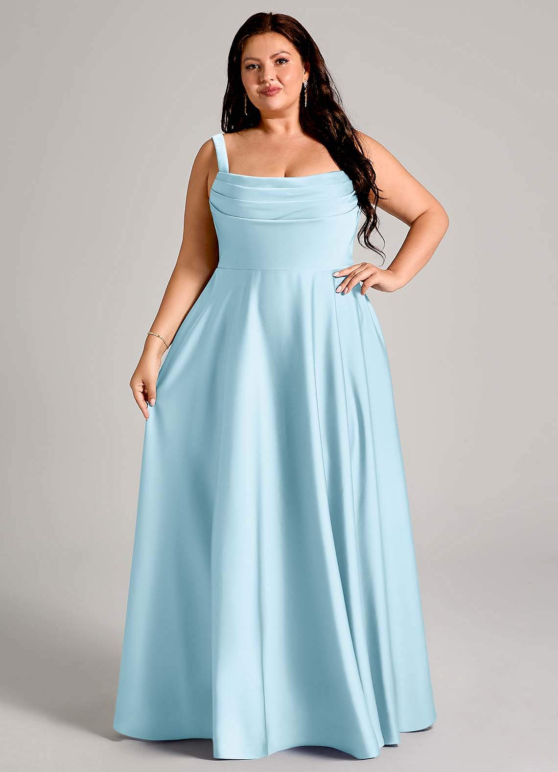 Azazie Shaude Bridesmaid Dresses Sky Blue A-Line Pleated Stretch Satin Dress image11