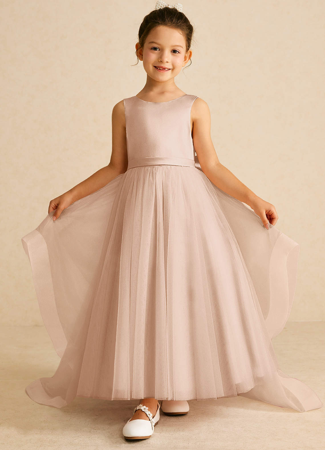 Azazie Pumpkin Flower Girl Dresses English Rose A-Line Bow Tulle Dress image1