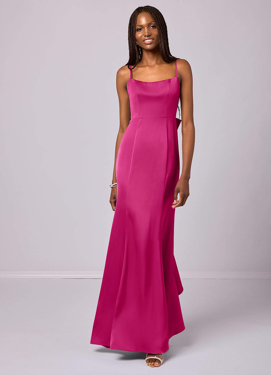 Barbie ♥ Azazie Bridesmaid Dresses Mermaid Bow Stretch Satin Floor-Length Dress image3