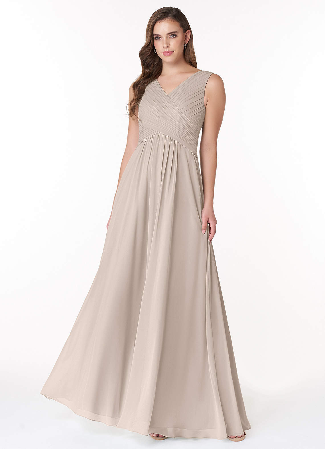 Azazie Flora Bridesmaid Dresses Frost A-Line Pleated Chiffon Dress image1