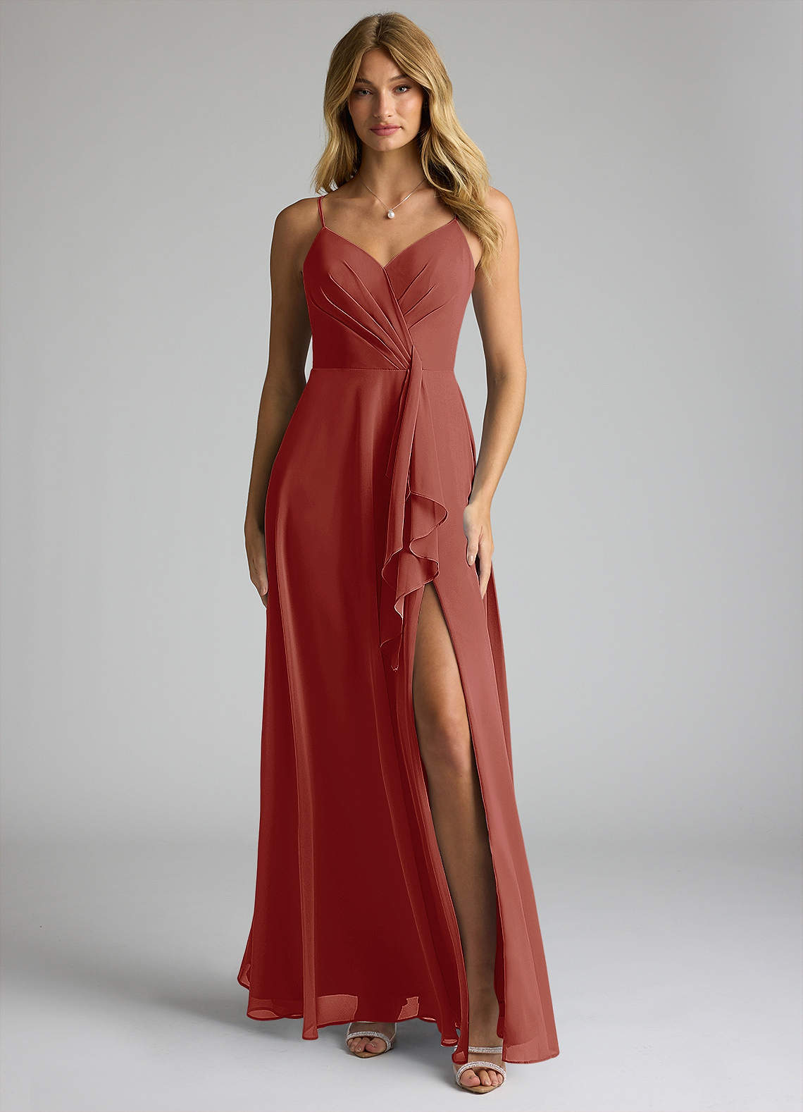 Azazie Akita Bridesmaid Dresses Terracotta A-Line Chiffon Dress image1