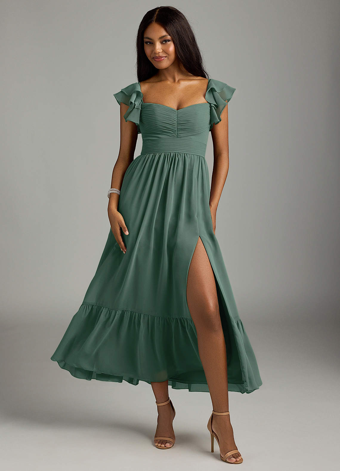 Azazie Anaya Bridesmaid Dresses Sea Moss A-Line Pleated Chiffon Dress image1