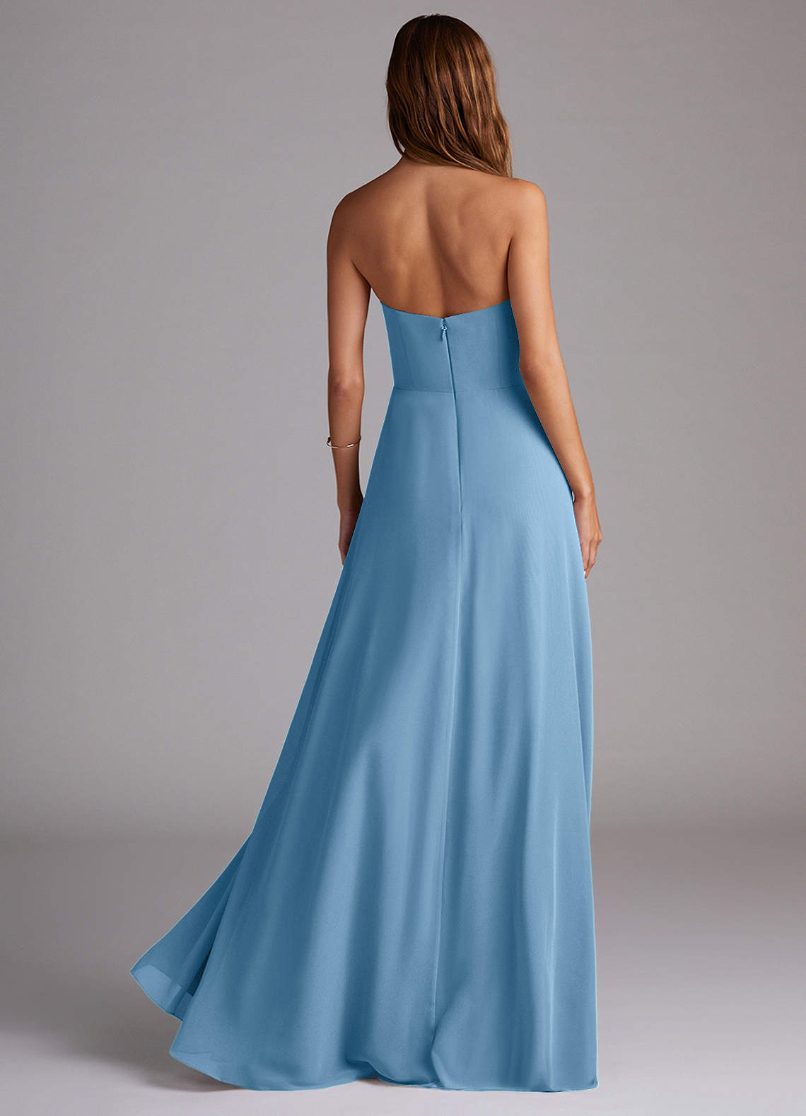 Azazie Wren Bridesmaid Dresses Steel Blue A-Line Side Slit Chiffon Convertible Dress image3
