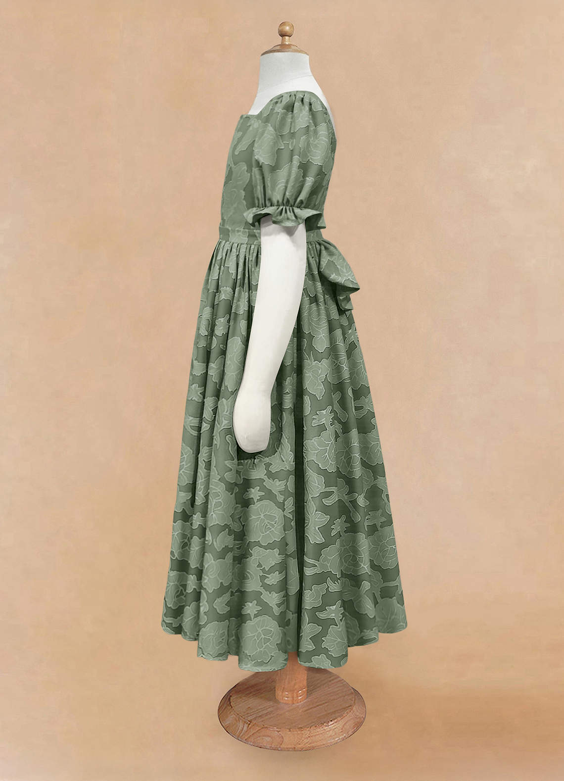 Azazie Joss Blumenmädchenkleider A-Linie mit ärmel Blumen-Burnout Kleid Matcha image5