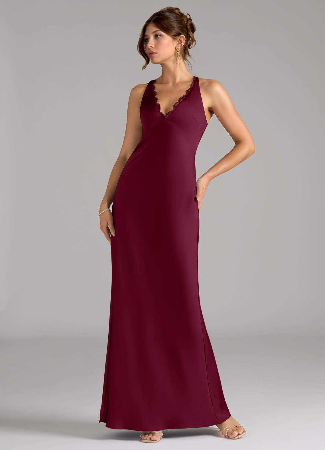 Azazie Tianna Bridesmaid Dresses Mulberry A-Line Stretch Satin Dress image1
