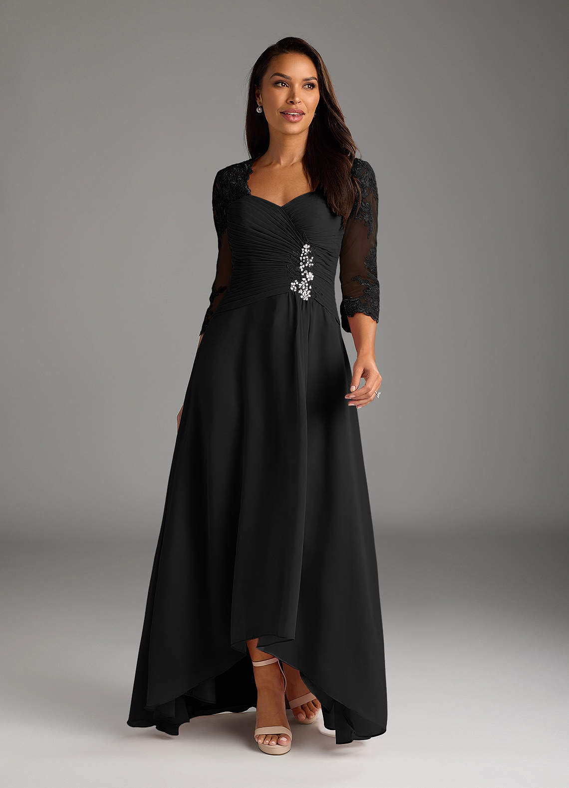 Azazie Devereaux Mother of the Bride Dresses Black A-Line Lace Chiffon Dress image1