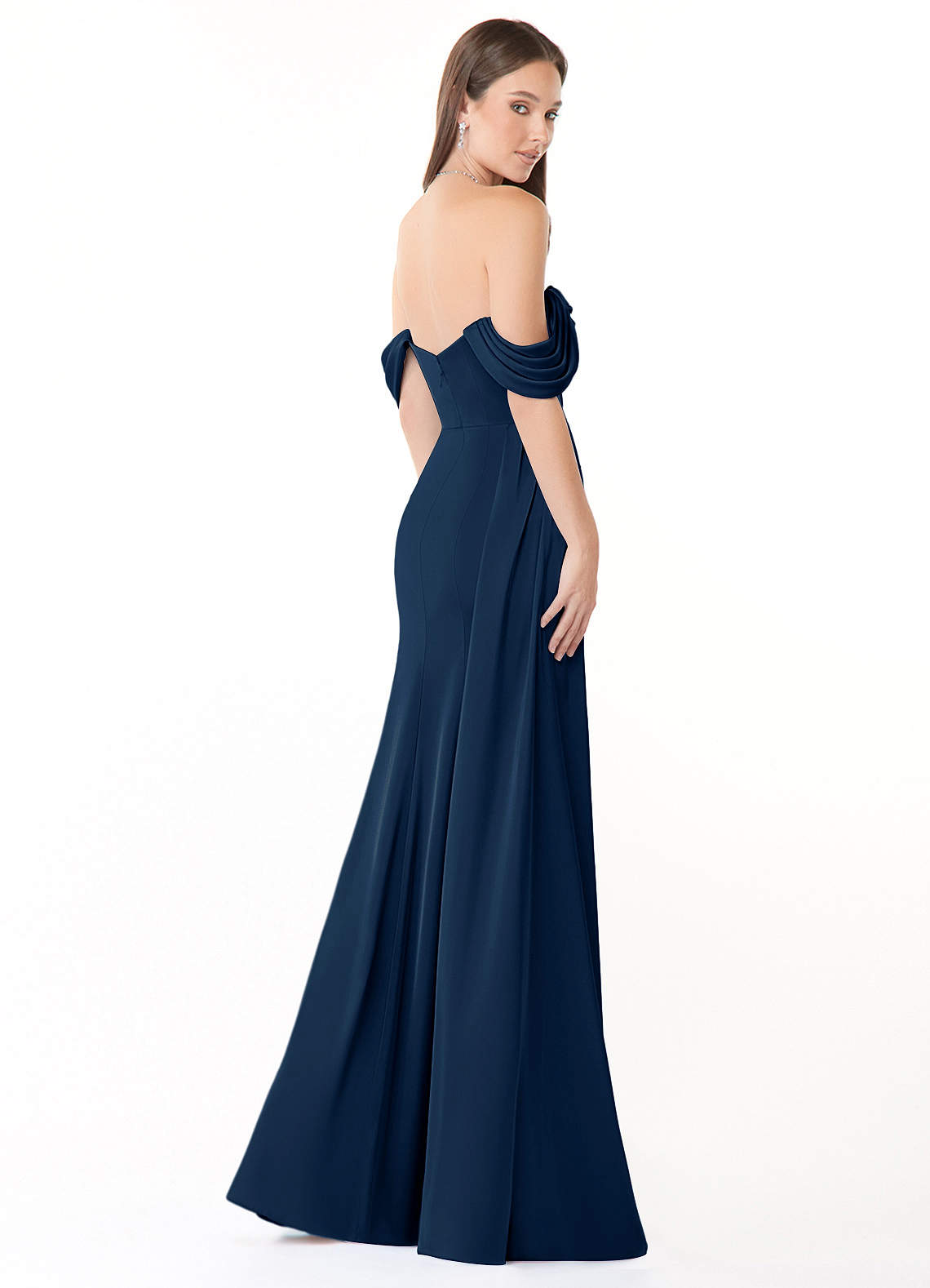 Azazie Amyra Bridesmaid Dresses Dark Navy Mermaid Off the Shoulder Stretch Satin Convertible Dress image4