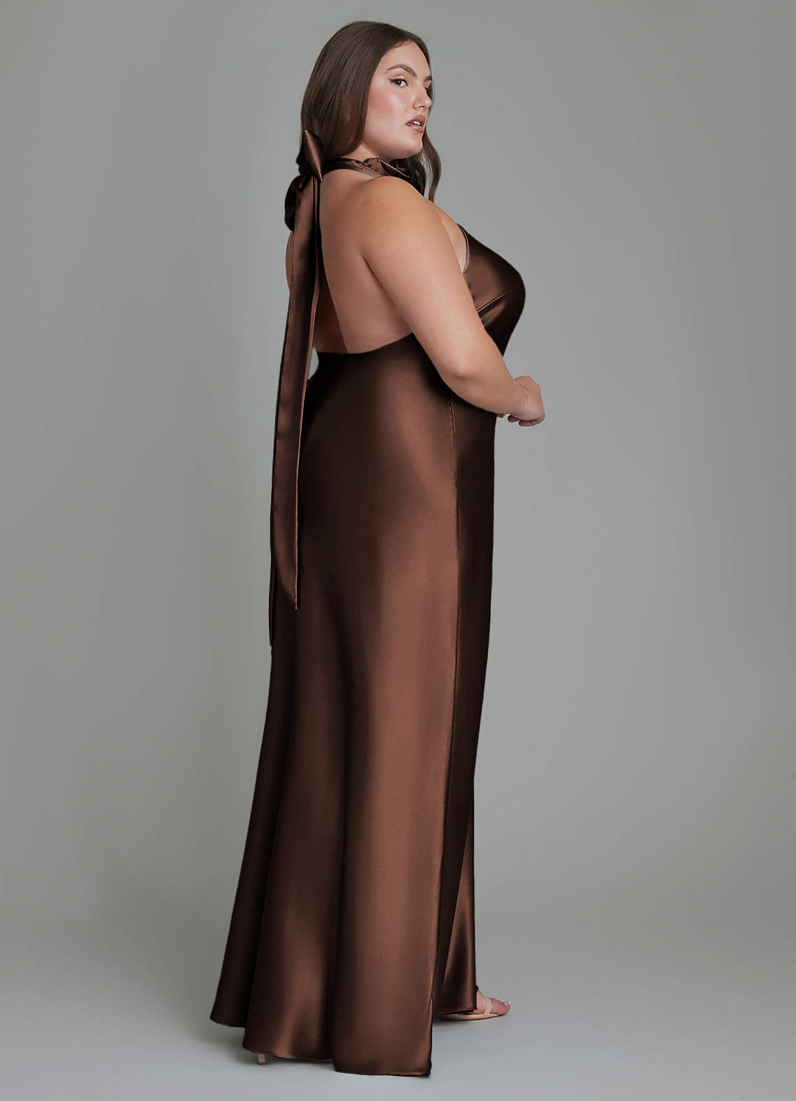 Azazie Velli Bridesmaid Dresses Ganache Sheath High Neck Metallic Satin Dress image7