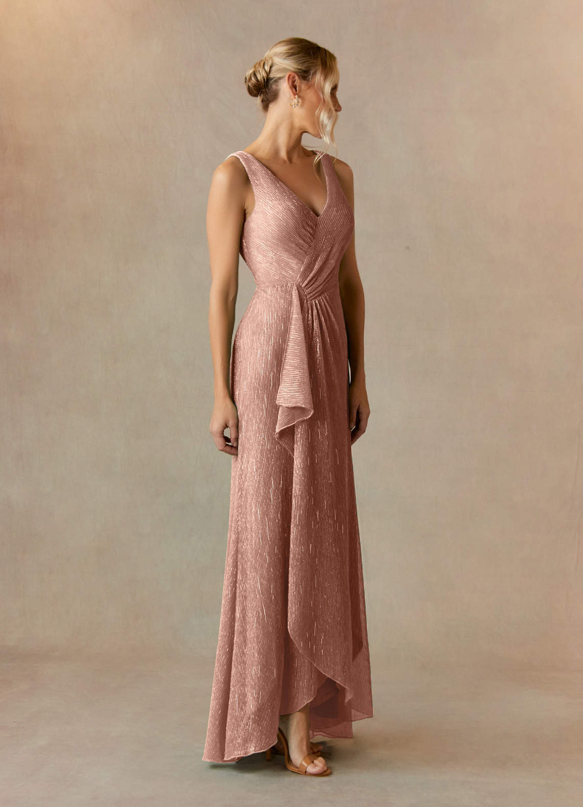 Azazie Tuscon Mère de la mariée Robes Robe Trapèze en Maille métallique Rayé Or Rose image2