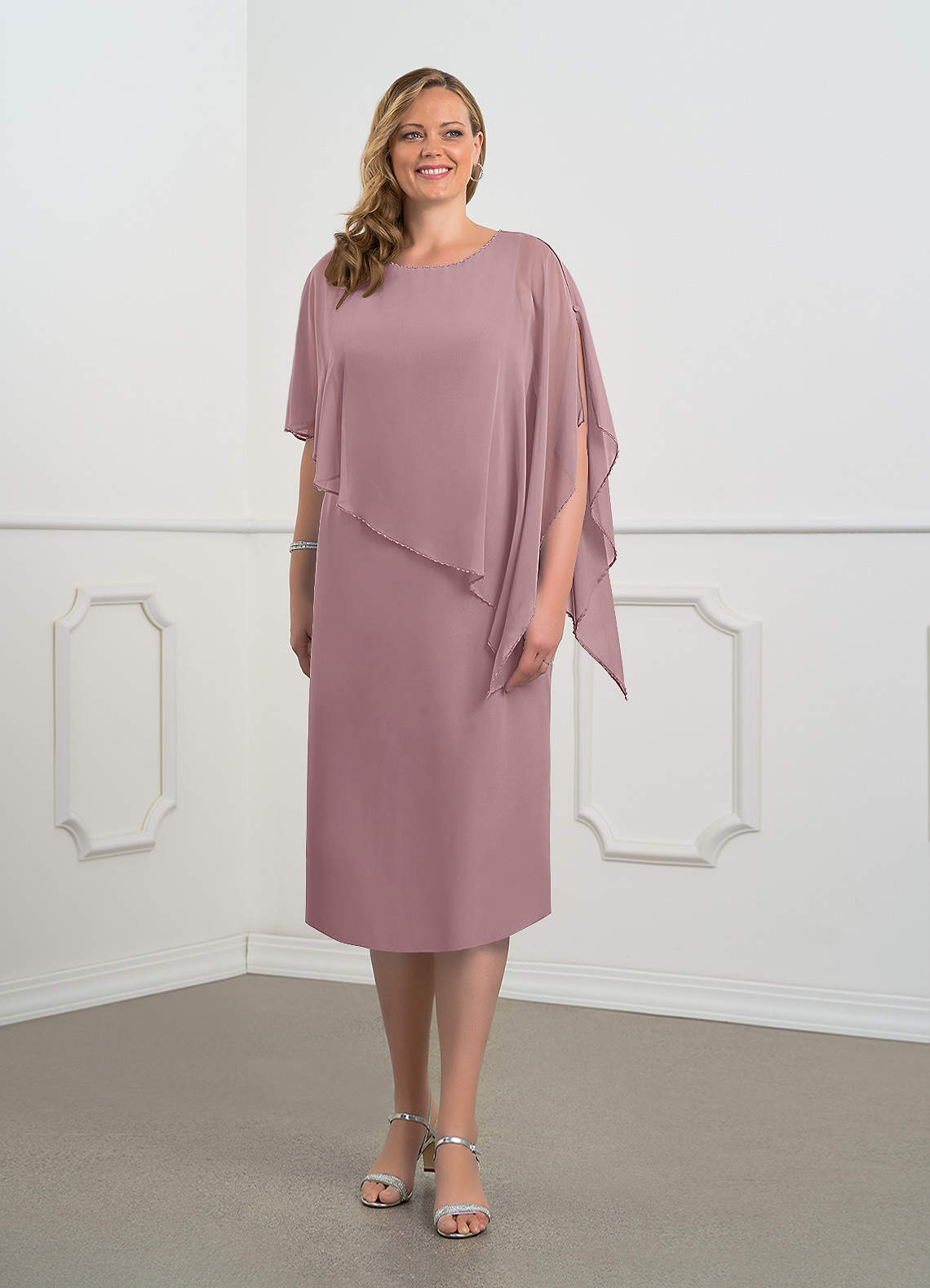 Azazie Sparrow Mère de la mariée Robes Robe Fourreau en Mousseline de soie Paillettes Rose Poussiéreuse image1