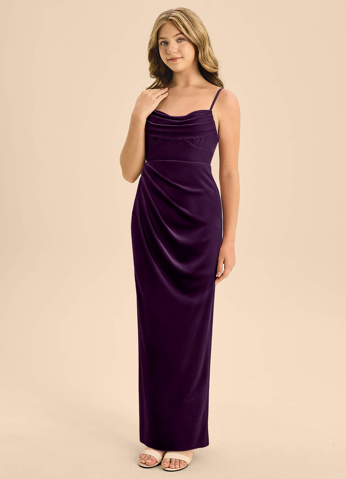 Azazie Mai Junior Grape A-Line Sweetheart Neckline Velvet Dress image1