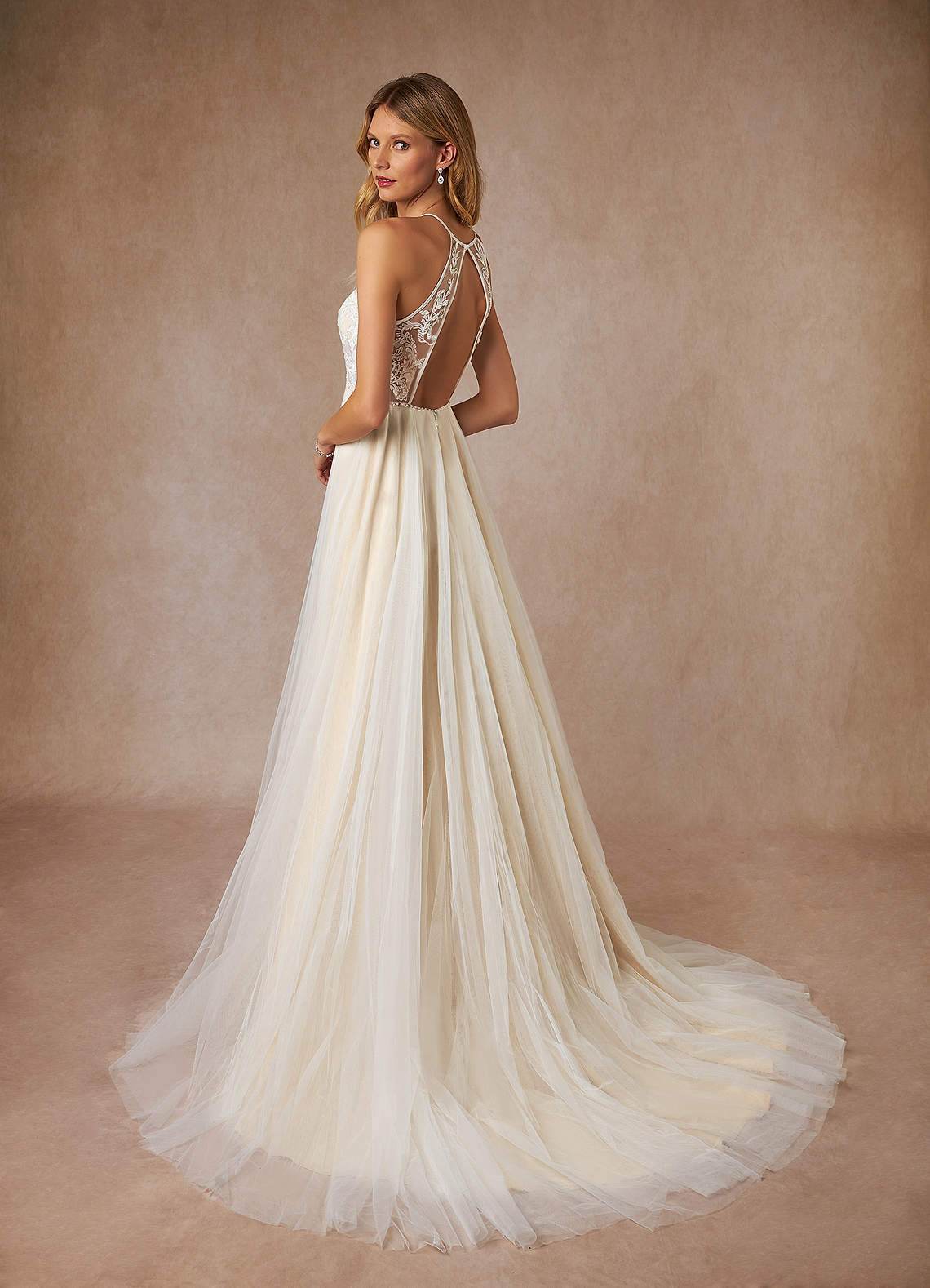 Azazie Odell Wedding Dresses A-Line Halter Sequins Tulle Chapel Train Dress image1