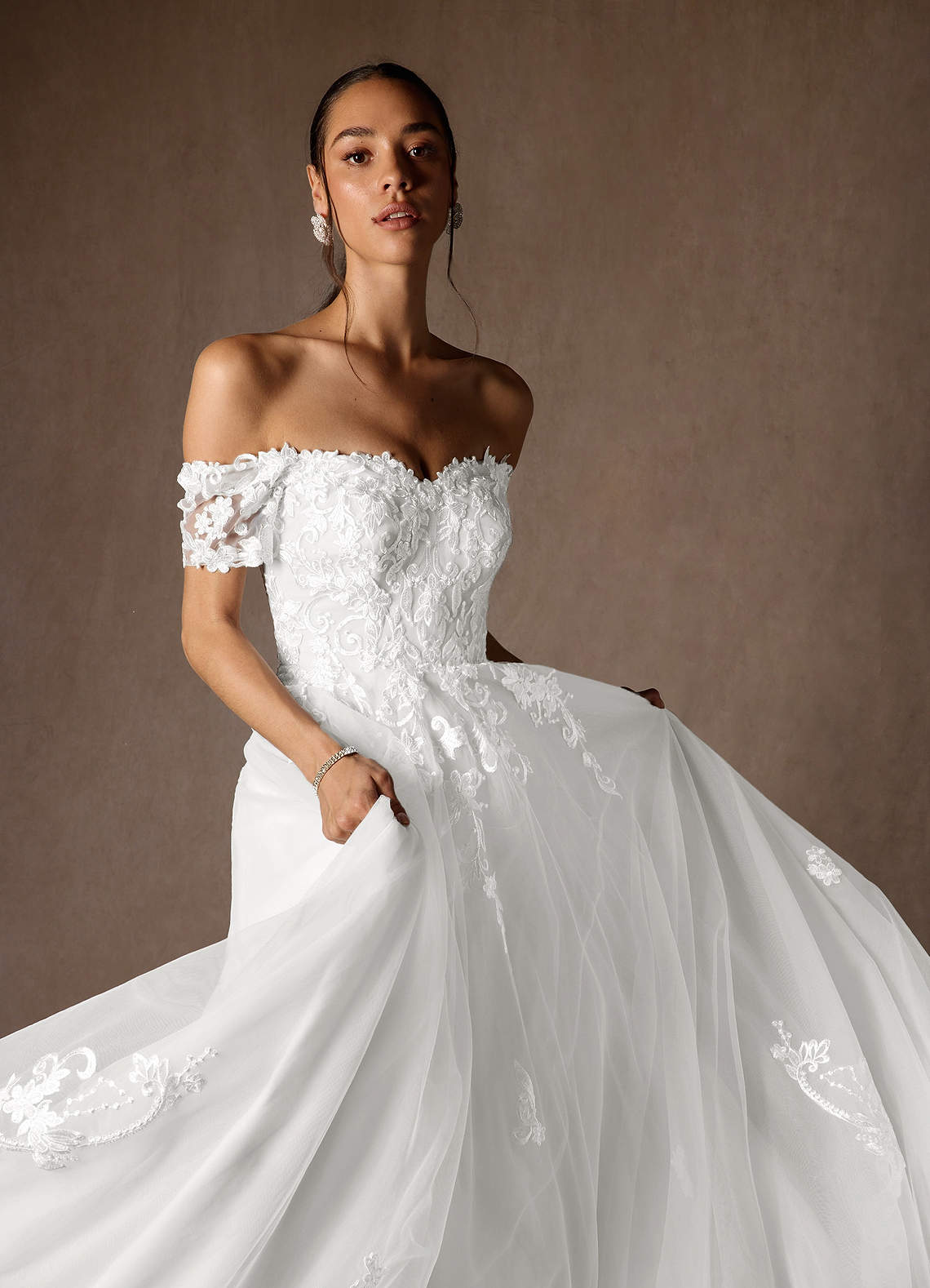 Azazie Rowe Wedding Dresses Diamond White Ball-Gown Off the Shoulder Tulle Dress image7