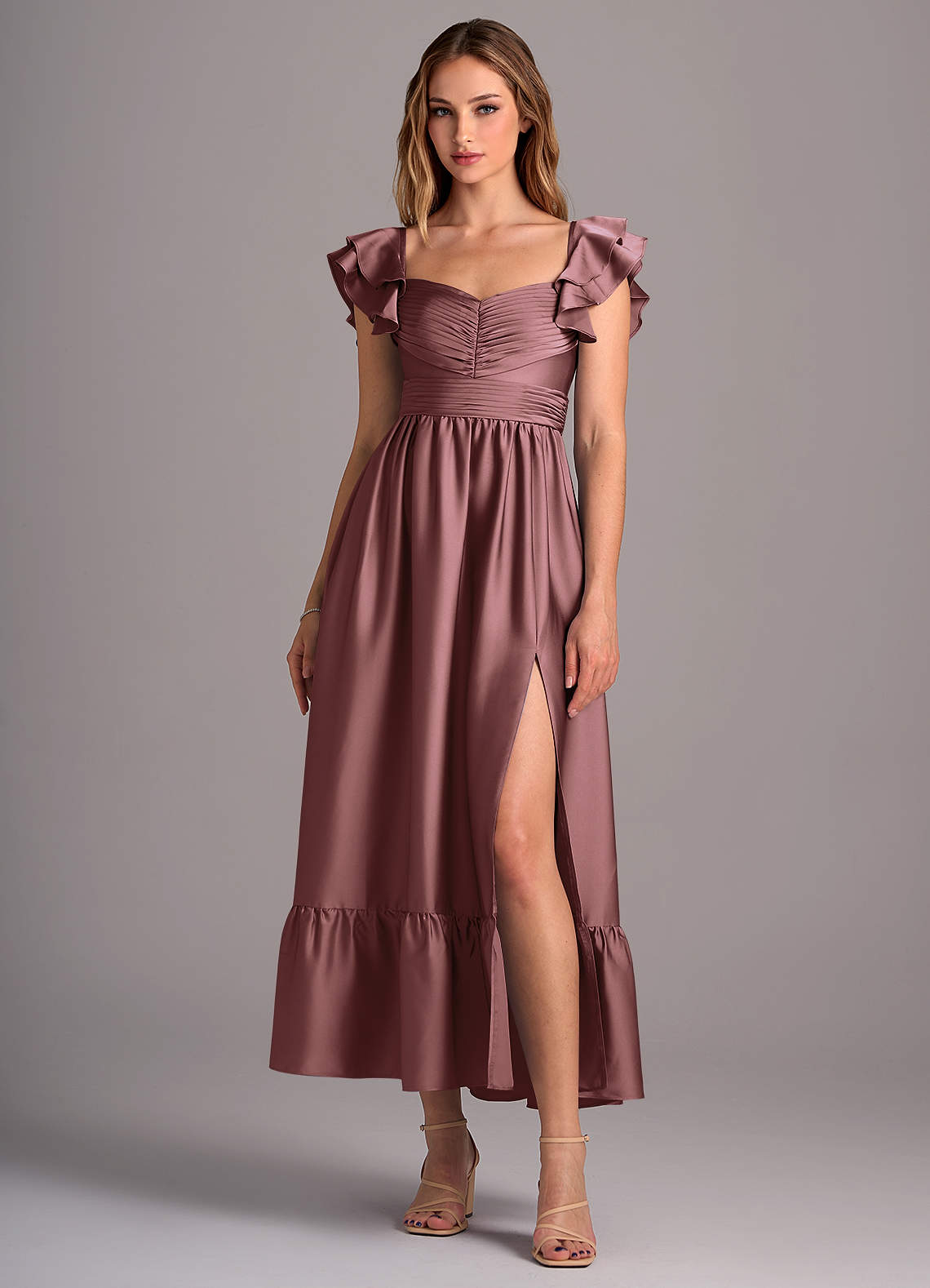 Azazie Anaya Bridesmaid Dresses Vintage Mauve A-Line Sweetheart Neckline Stretch Satin Convertible Dress image1