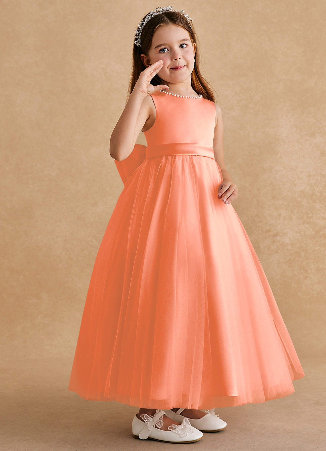 Azazie Cookie Flower Girl Dresses Sunset A-Line Bow Tulle Dress image1