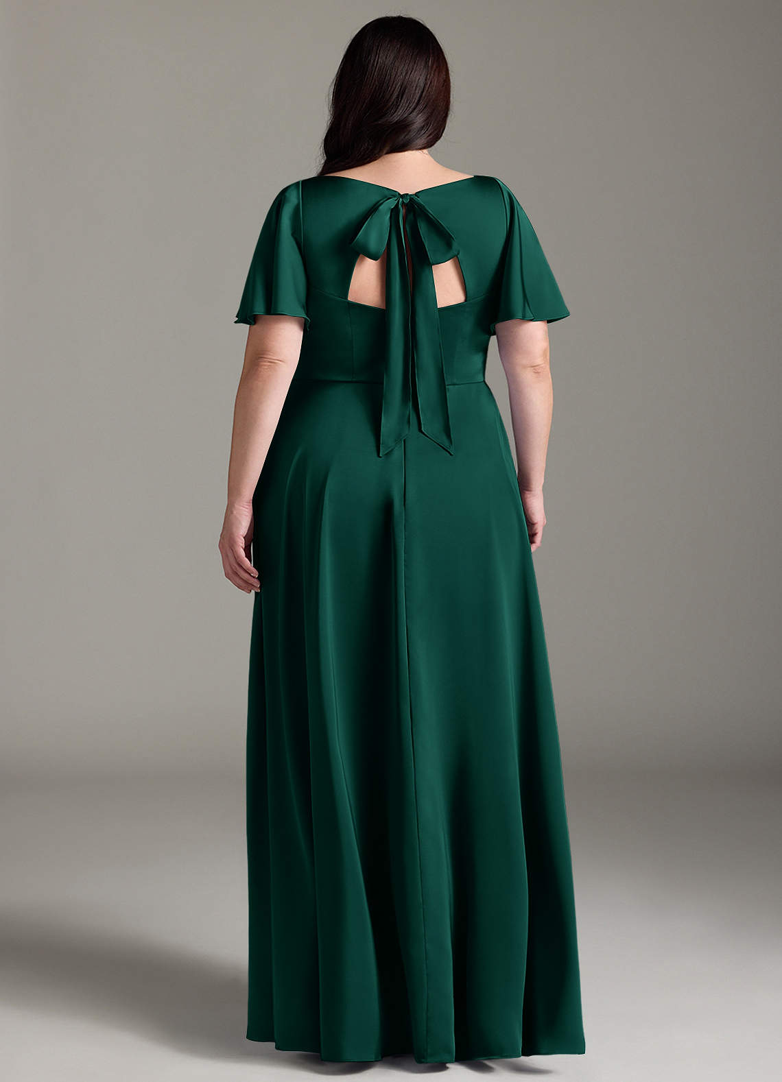 Azazie Kimber Bridesmaid Dresses Emerald A-Line Ruched Stretch Satin Dress image7