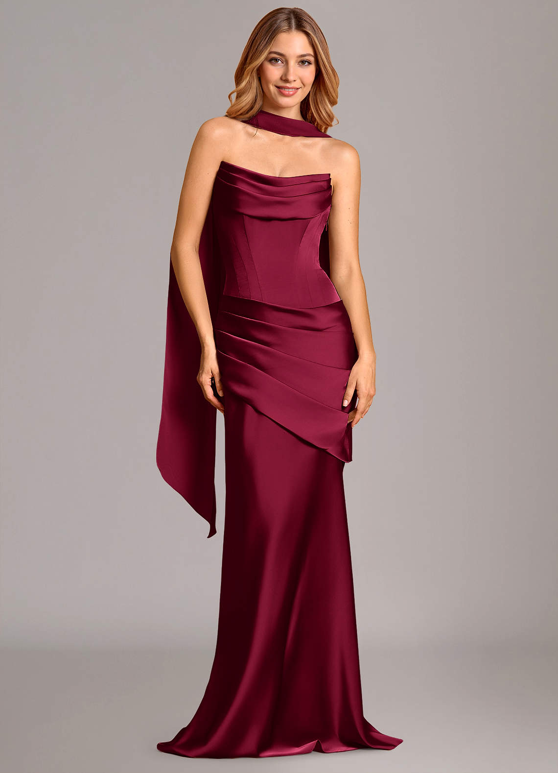Azazie Pelagia Bridesmaid Dresses Burgundy Mermaid Corset Stretch Satin Convertible Dress image1