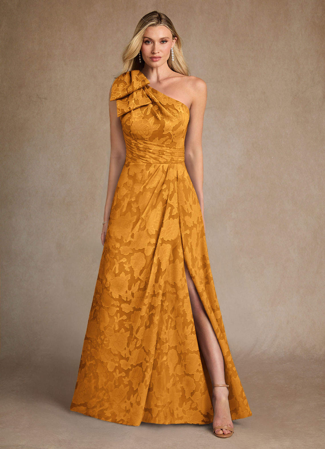 Azazie Easton Mother of the Bride Dresses Butterscotch Ball-Gown One Shoulder Floral Burnout Dress image1