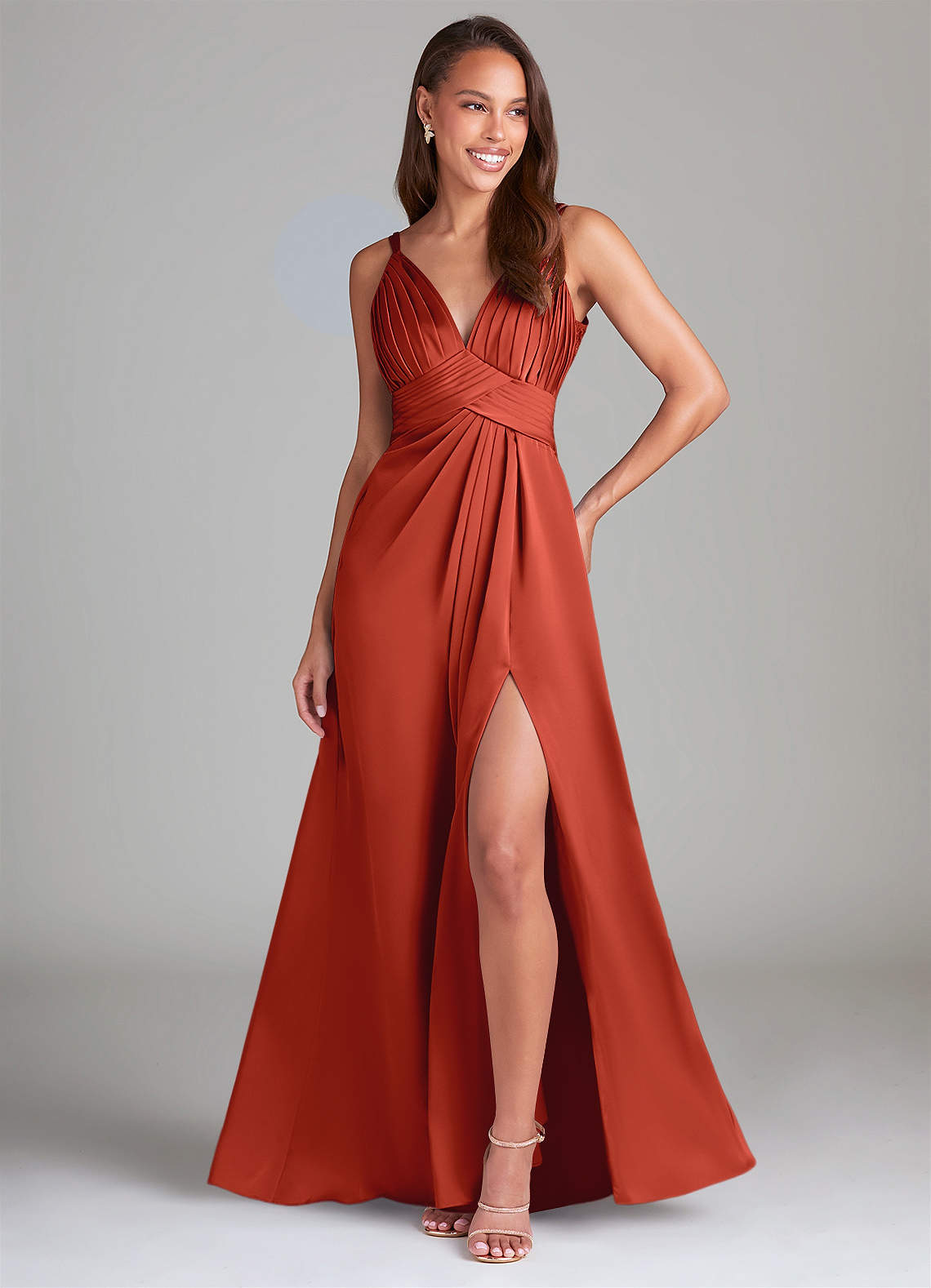 Azazie Maren Allure Bridesmaid Dresses Rust A-Line Lace Stretch Satin Dress image1
