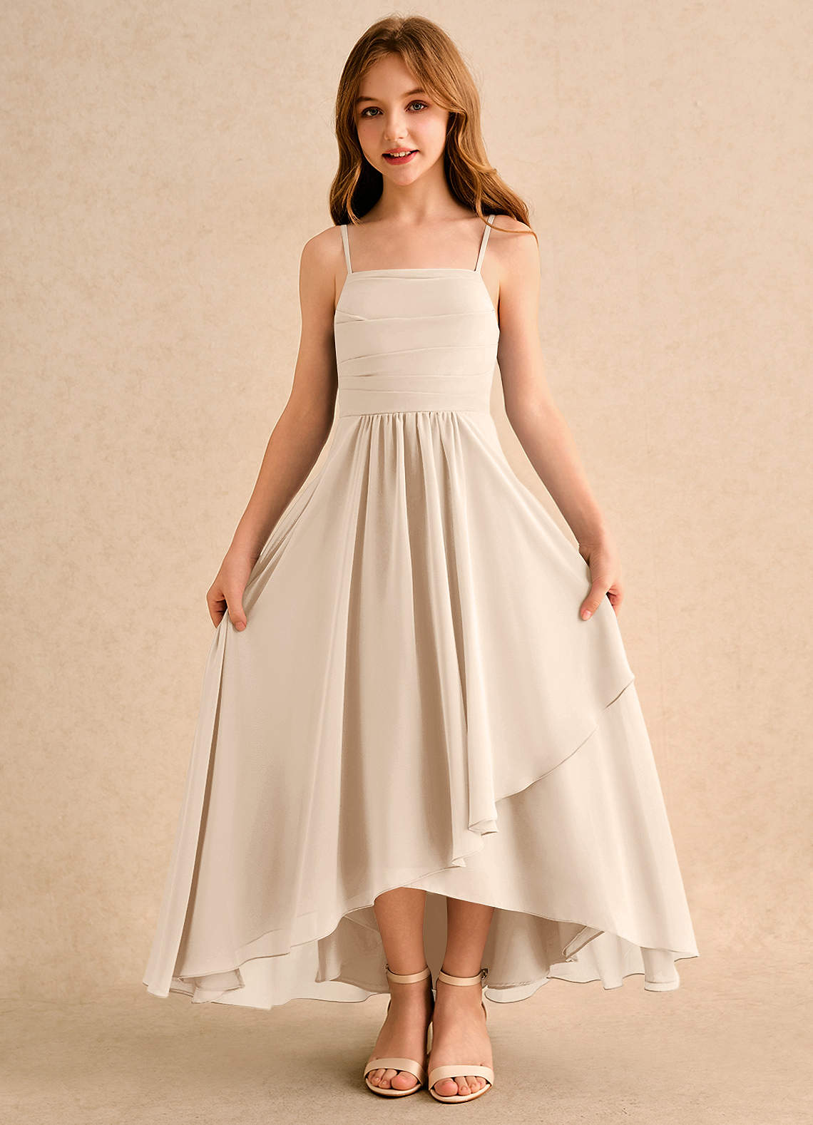 Azazie Twilight Dance Girls Formal Flower Girl Dresses White Alabaster A-Line Pleated Chiffon Dress image5