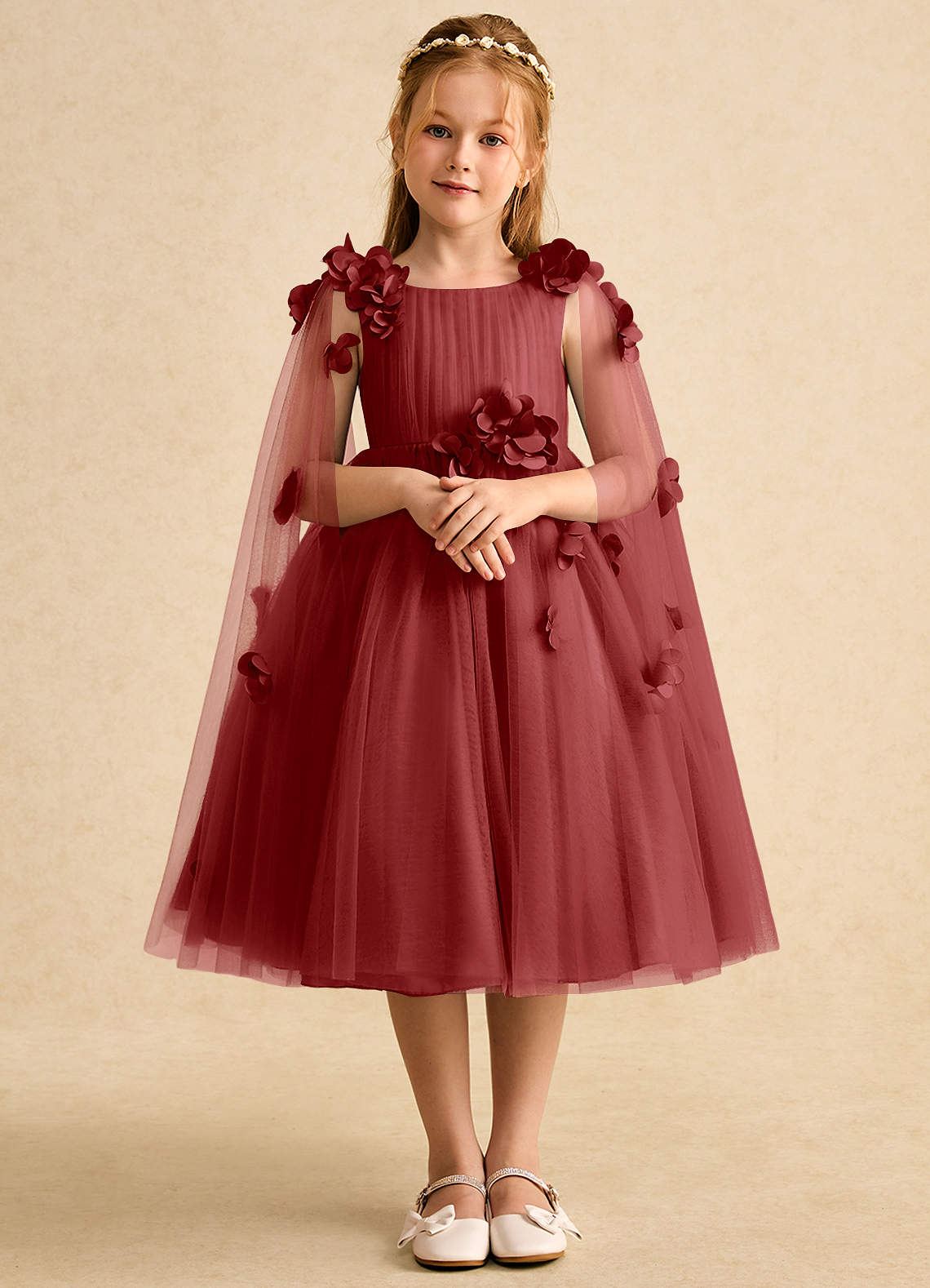 Azazie Staria Robe Demoiselle D'honneur Fillette Robe Princesse en Tulle Rayé Rouille image1