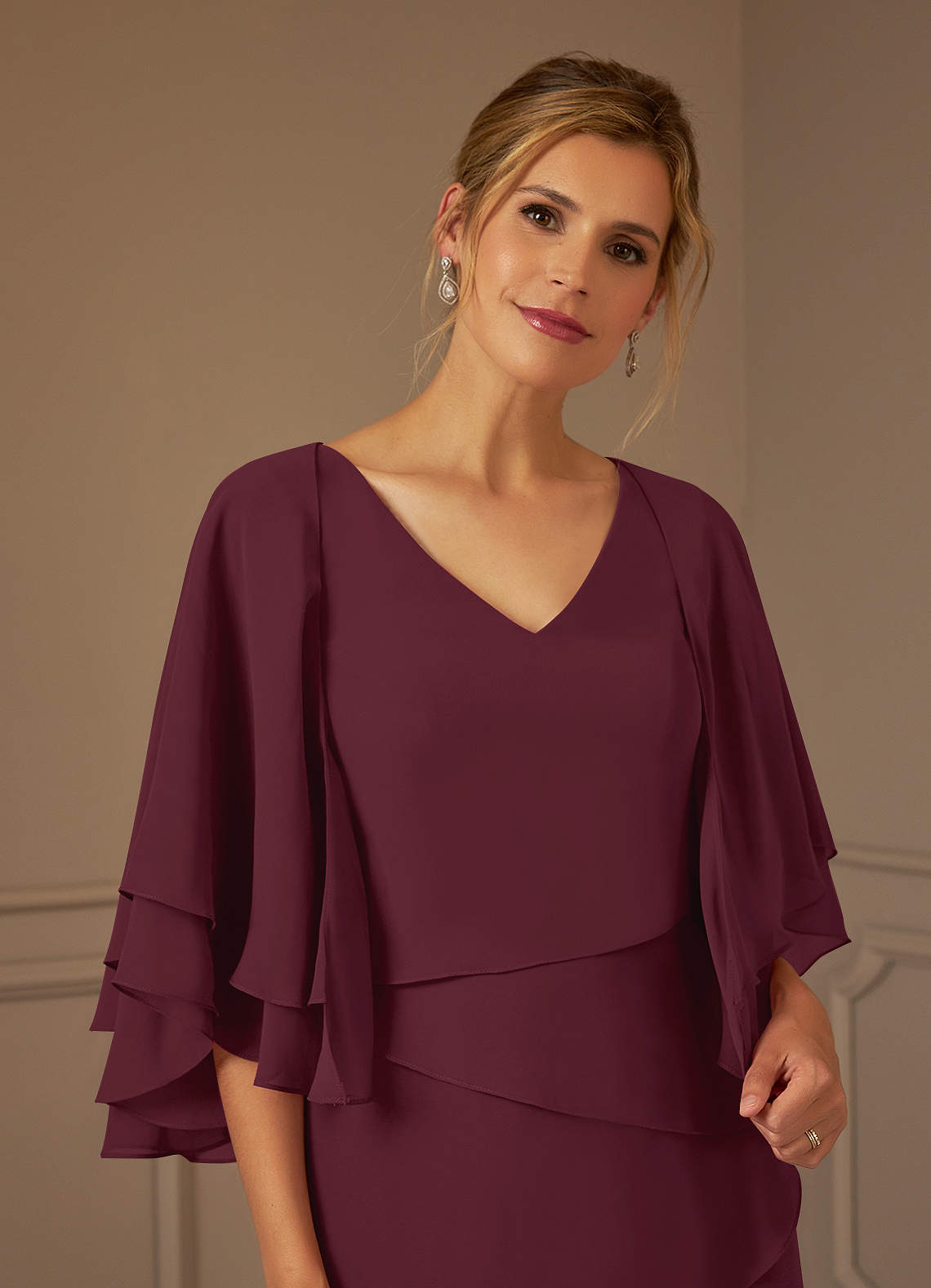 Azazie OHara Klänningar till brudens mor Klä A-Line i Chiffong V-ringad Cabernet image5
