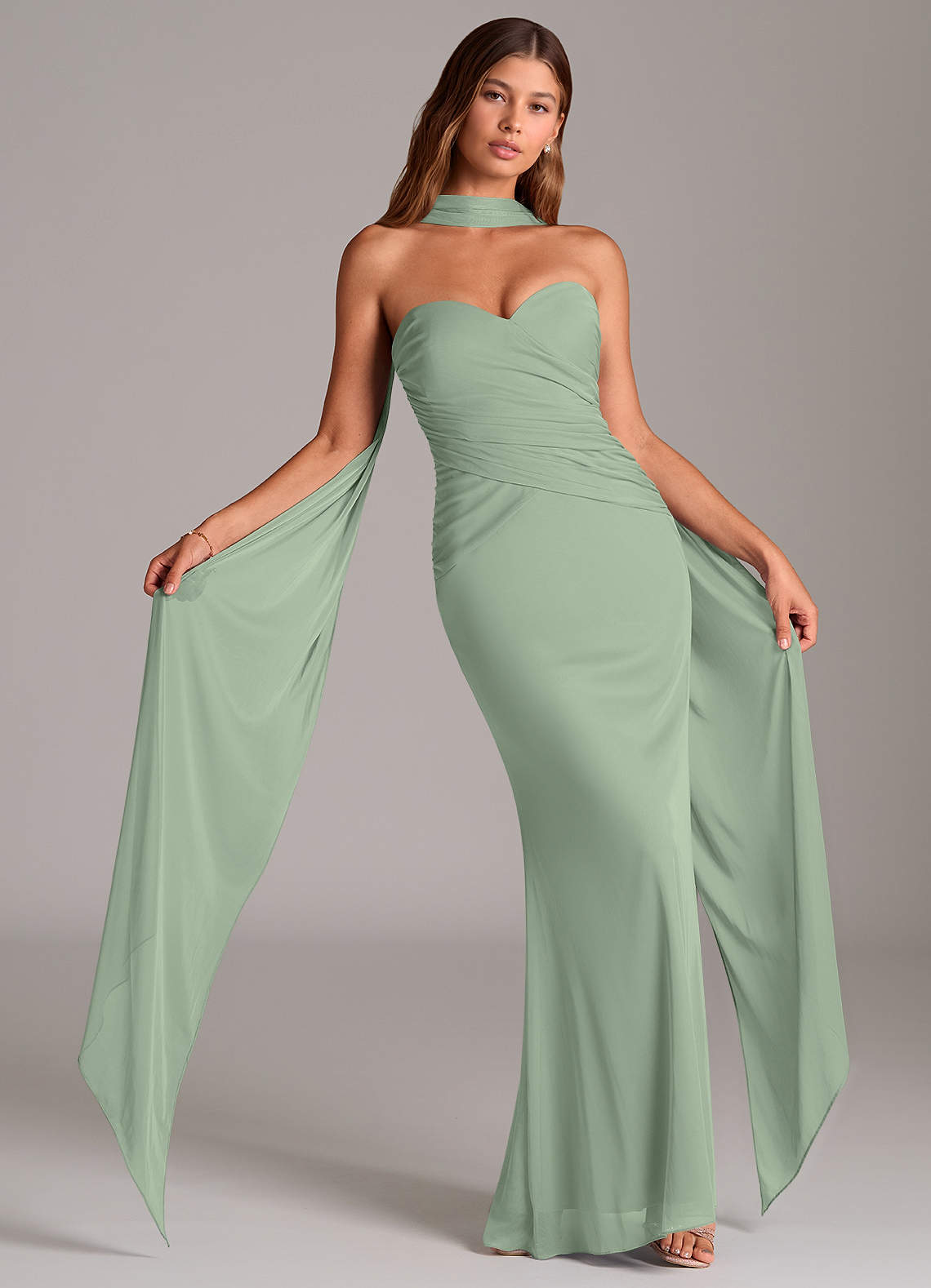 Azazie Katelyn Brudtärnklänningar Klänning av Tubklänning i Maska Axelbandslös Dusty Sage Konvertibel image1