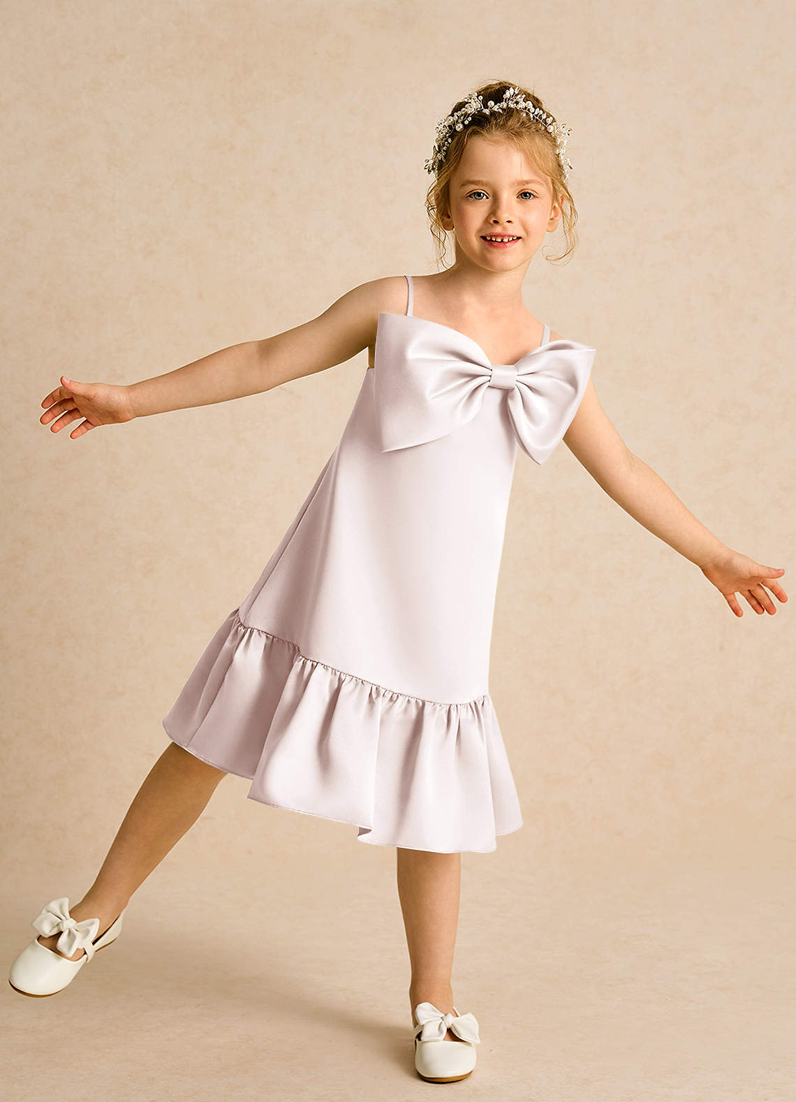 Azazie Kiwi Flower Girl Dresses Rose Petal A-Line Spaghetti Strap Matte Satin Dress image1