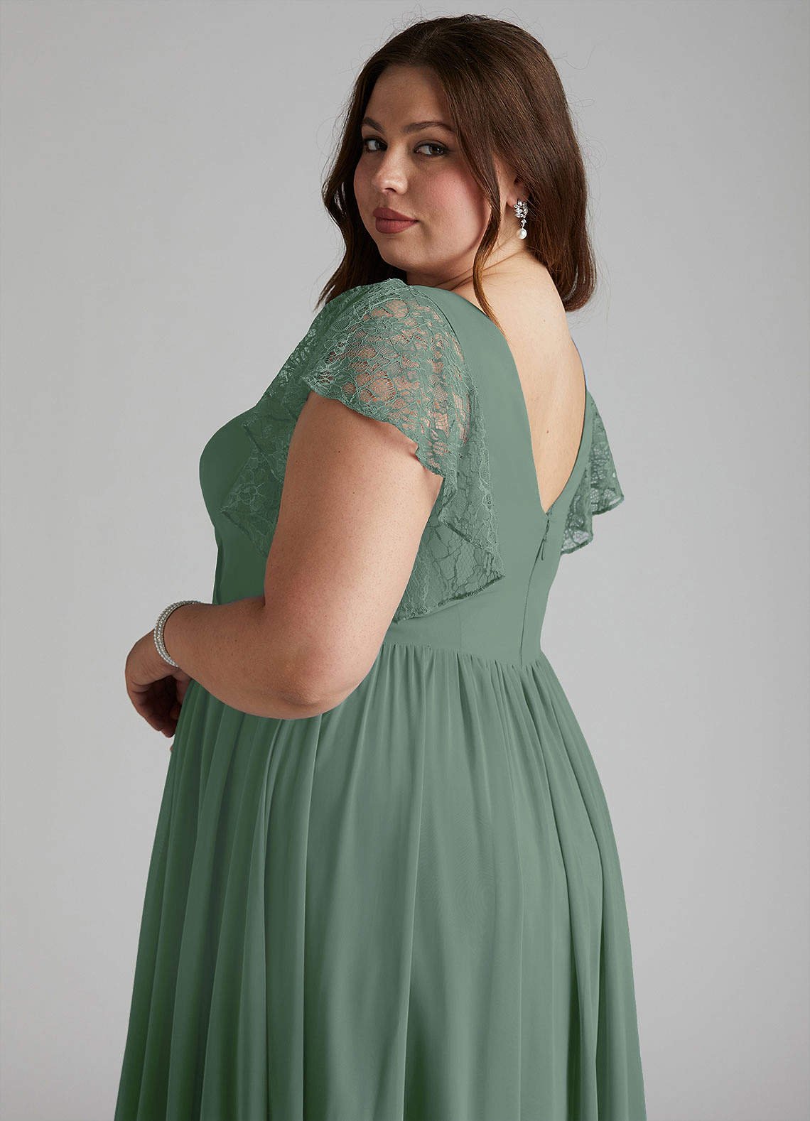 Azazie Zella Brudtärnklänningar Klä av A-Linje i Chiffong Spets Eukalyptus image10