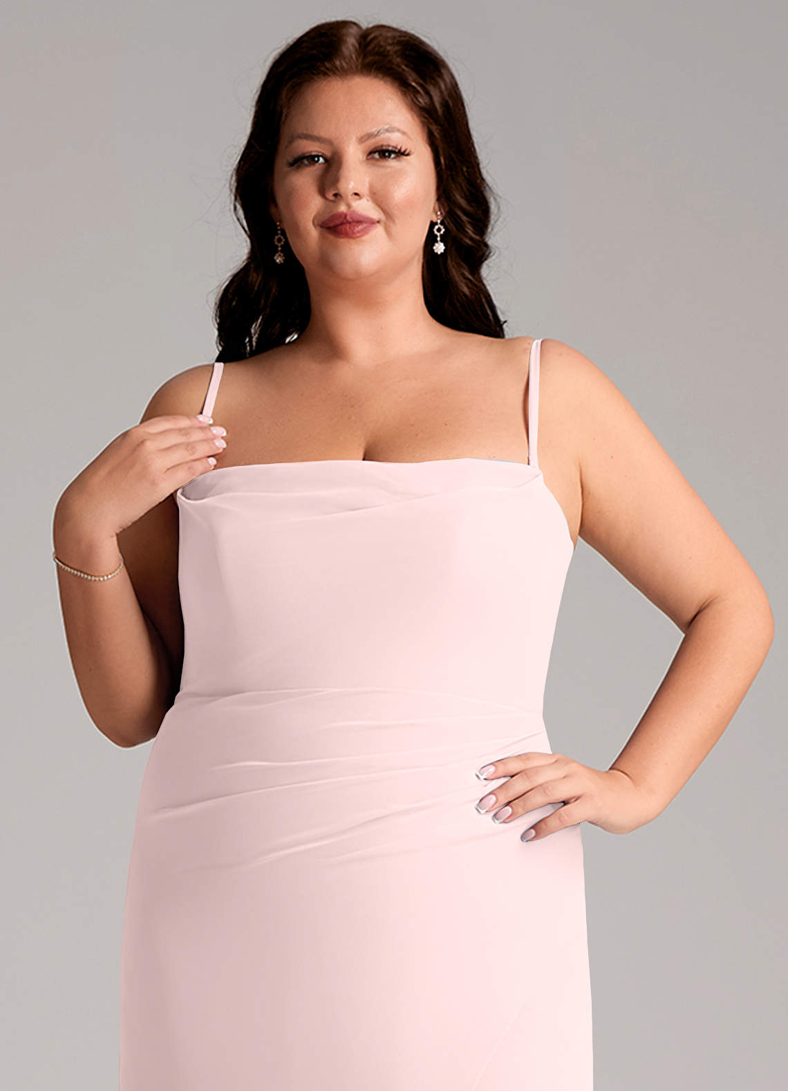 Azazie Leonis Vestidos de damas de honor Vestido de Rosa Rubor de Gasa de Corte Recto Convertible con Sin tirantes image14