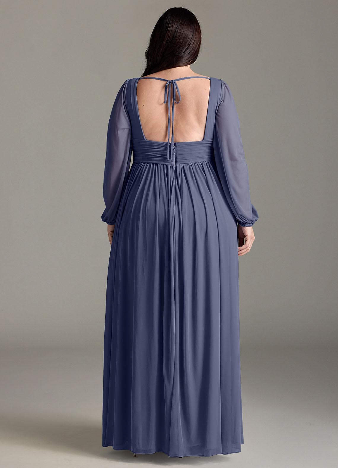 Azazie Norah Bridesmaid Dresses Stormy A-Line V-Neck Long Sleeve Chiffon Dress image6