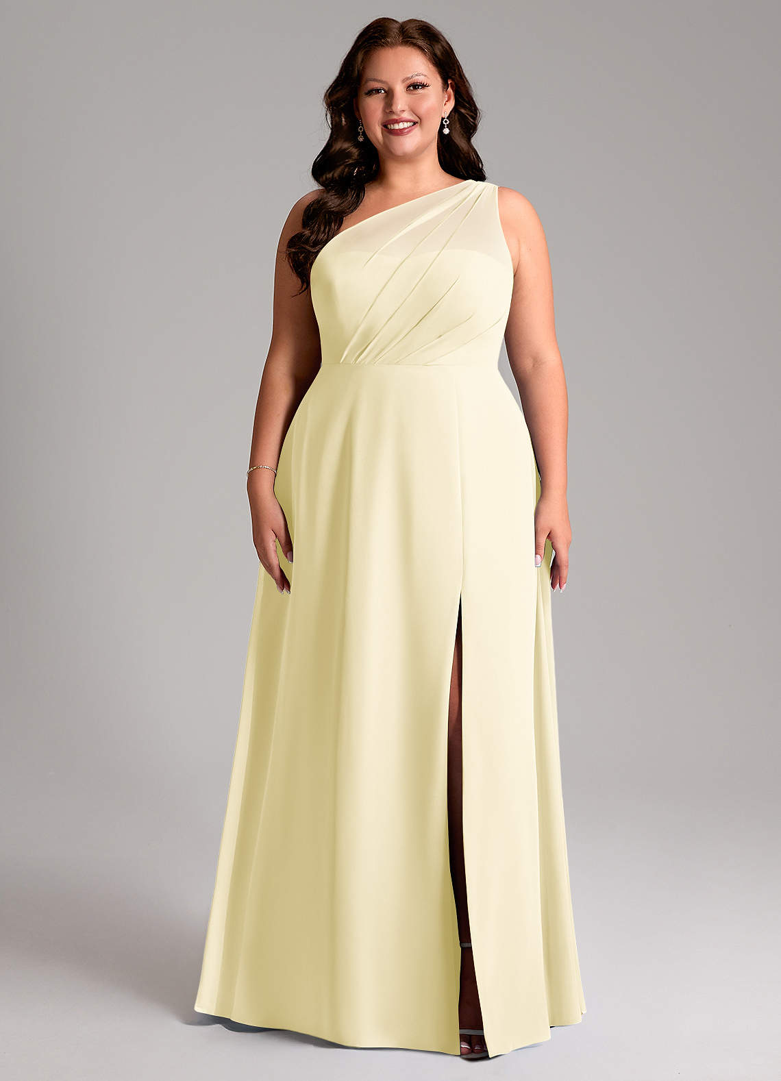 Azazie Phaedra Bridesmaid Dresses Lemon Sorbet A-Line One Shoulder Chiffon Dress image1