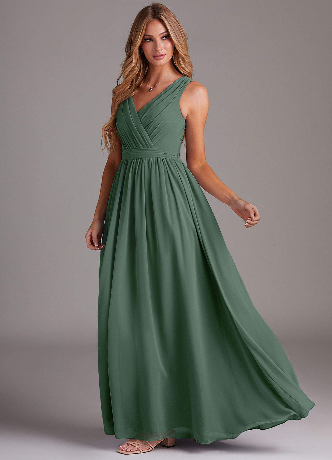 Azazie Kingsley Robes de demoiselle d'honneur Robe Trapèze en Mousseline de soie Dentelle Eucalyptus image3