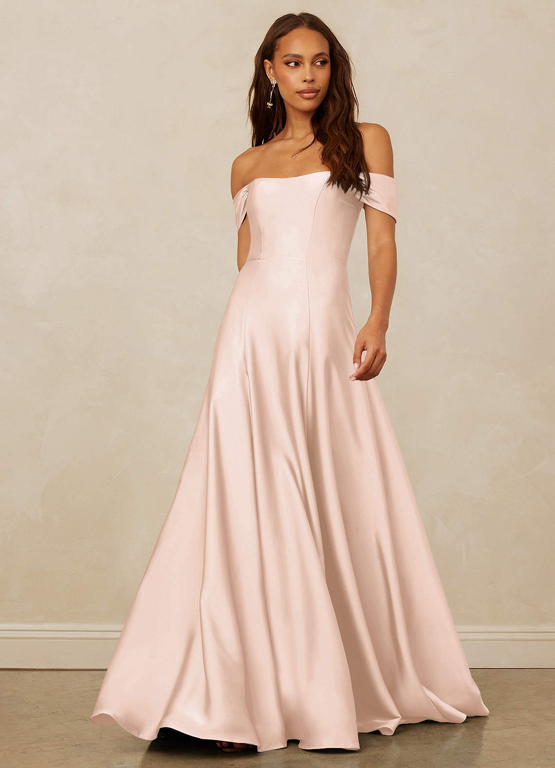 Christian Siriano Bridal for Azazie 1002 Bridesmaid Dresses Blushing Pink A-Line Off the Shoulder Stretch Satin Convertible Dress image1