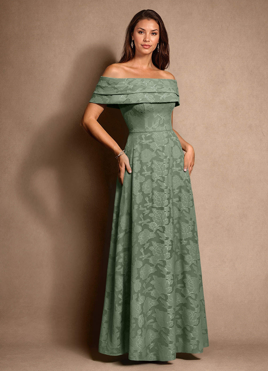 Azazie New Britain vestidos de madre de la novia Vestido de Matcha de Devorado Floral de Corte en A con Plisado image1