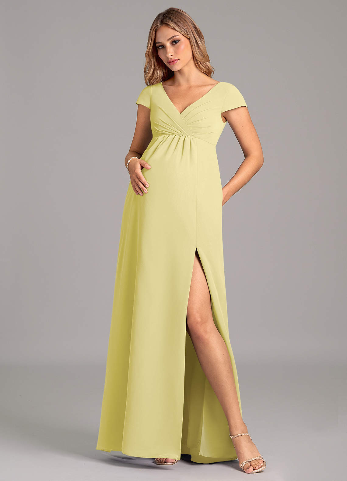 Azazie Allessia Maternity Bridesmaid Dresses A-Line Pleated Chiffon Floor-Length Dress image1