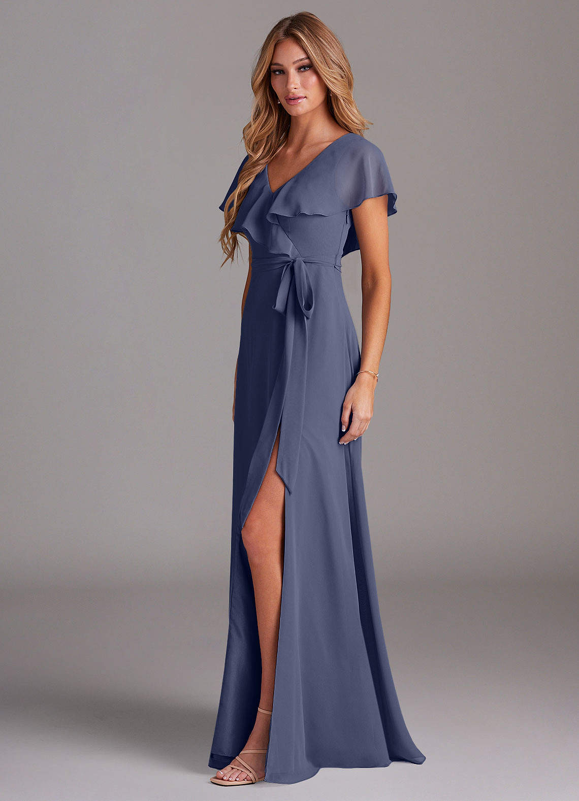 stormy grey bridesmaid dresses BABARONI Long Bridesmaid Dresses with Cap Sleeves Stormy, Stormy / US0