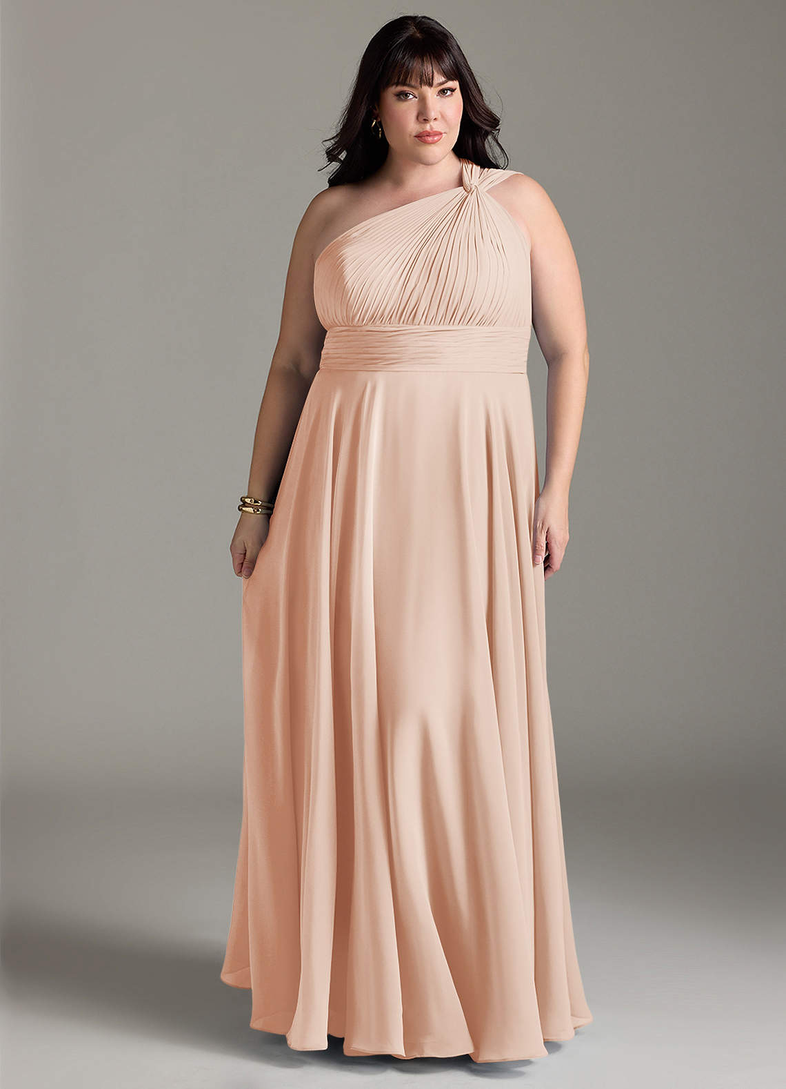 Azazie Charlize Bridesmaid Dresses English Rose A-Line One Shoulder Chiffon Dress image6