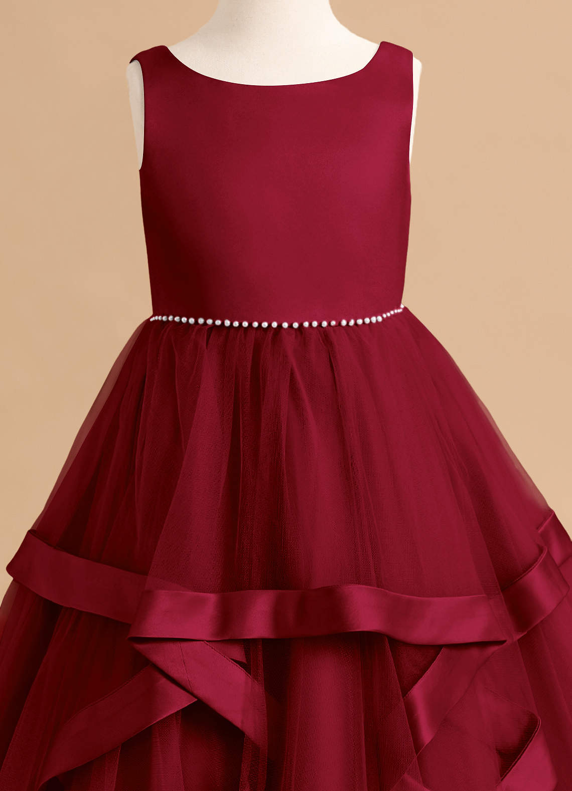 Azazie Posy Flower Girl Dresses Burgundy A-Line Beaded Tulle Dress image4