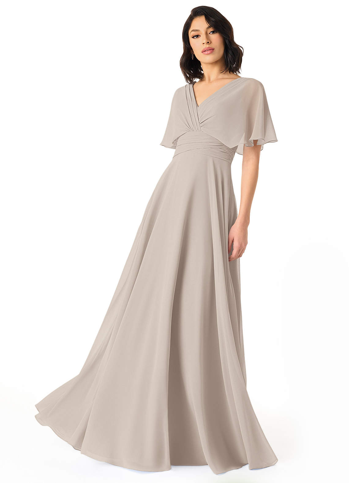 Azazie Pamela Bridesmaid Dresses Frost A-Line V-Neck Pleated Chiffon Dress image1