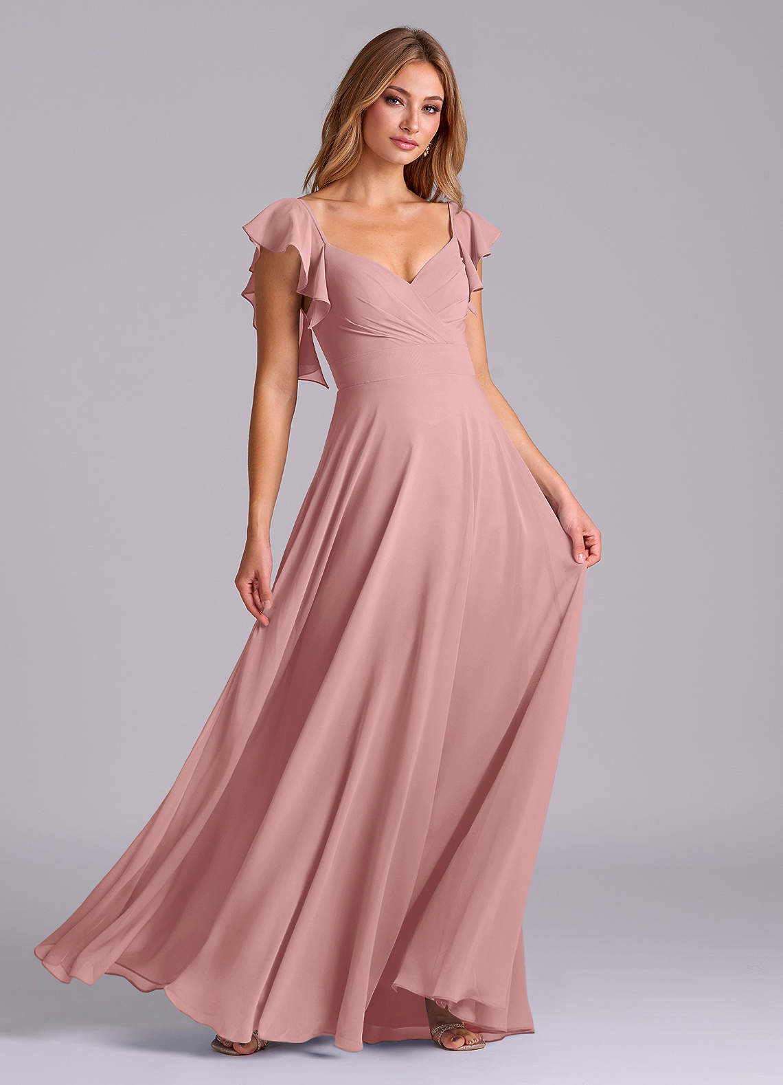 Azazie Leilani Bridesmaid Dresses Dusty Rose A-Line Pleated Chiffon Dress image2