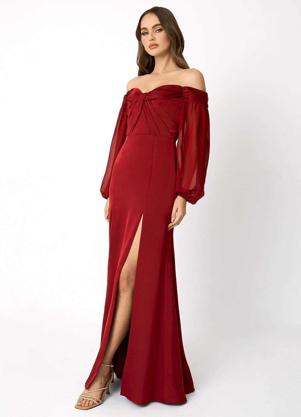 Maxine Ruby Red Off the Shoulder Maxi Dress Atelier Dresses | Azazie