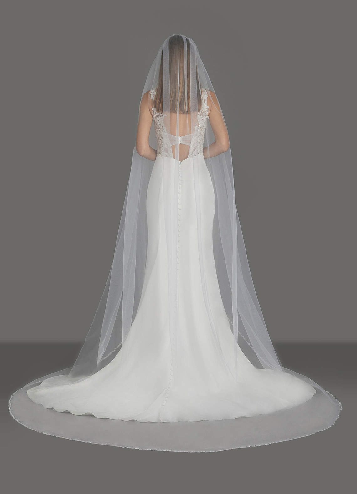 front Sheena Beads Cathedral Length Veil