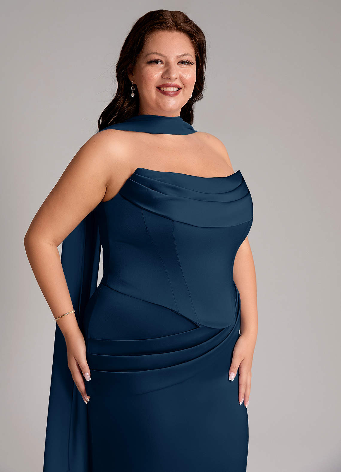 Azazie Sorrel Bridesmaid Dresses Dark Navy Mermaid Strapless Stretch Satin Convertible Dress image9